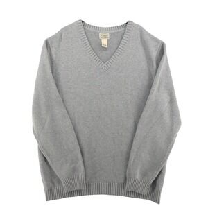 LL Bean‎ Sweater Mens XXL Tall Gray Cotton Pullover Classic Knit V-Neck Ribbed